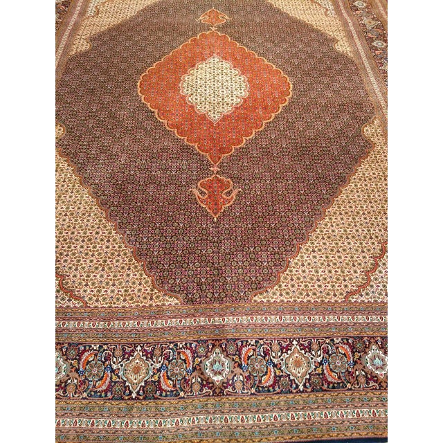 Antique Persian Tabriz Mahi Rug, Hand-Knotted Wool & Silk, Herati Geometric Pattern, 10x13 For Sale - Image 14 of 16