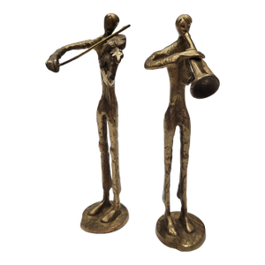 Vintage Pair of Bronze Sculpture Musicians