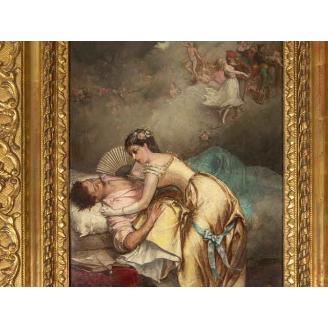 Jean Baptiste Antoine Emile Beranger, Neoclassical Romantic Love Scene, 19th Century, Oil on Canvas For Sale - Image 5 of 10