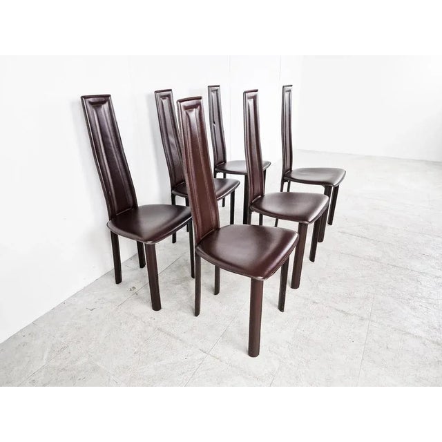 Vintage Brown Leather Dining Chairs, 1980s, Set of 6 For Sale - Image 6 of 11