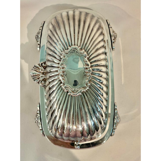 Mid 20th Century Vintage F B Rogers Silver Co Roll Top Baroque Butter Dish With Lion Mask Feet and Glass Liner For Sale - Image 5 of 9