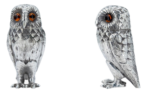 Elizabeth II English Silver Owl Salt Shakers by Richard Comyns, London, 1967, Set of 2