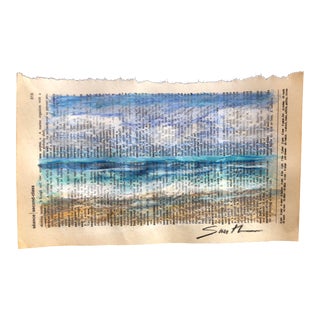 "Seashore" Contemporary Original Mixed-Media Painting on Dictionary Page For Sale