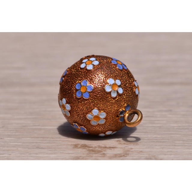 The Flower: Antique Hand Enameled Ball Pendant in Rose Gold For Sale - Image 4 of 4