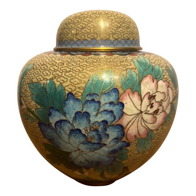 1980s Vintage Small Cloisonné Asian Ginger Jar For Sale