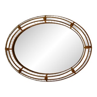 Hollywood Regency Oval Wall Mirror With Brass Accents For Sale