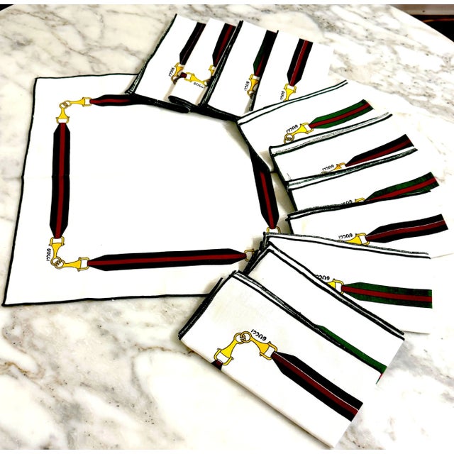 12 Vintage Aldo Gucci Equestrian Napkins with Horsebit Motif, Signed, 1980s For Sale - Image 4 of 11