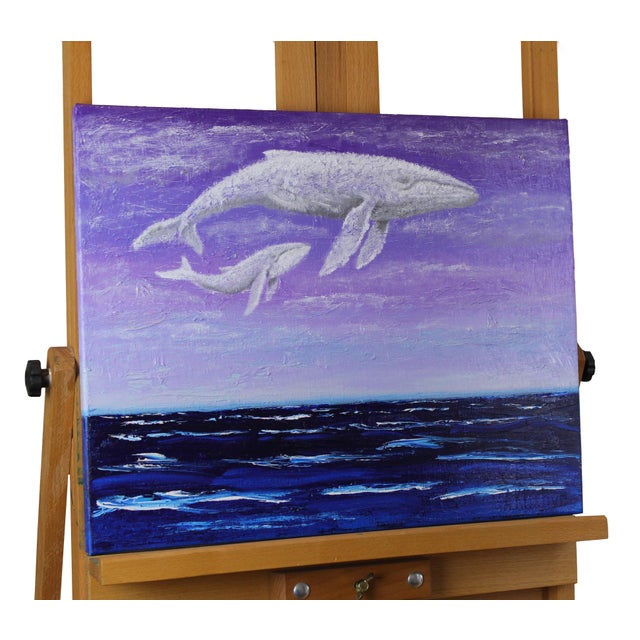 Cloudy whales — Original Oil Painting on Canvas / 15.7 × 19.7 in (40 × 50 cm), Contemporary Figurative Art, 2020, Unframed...