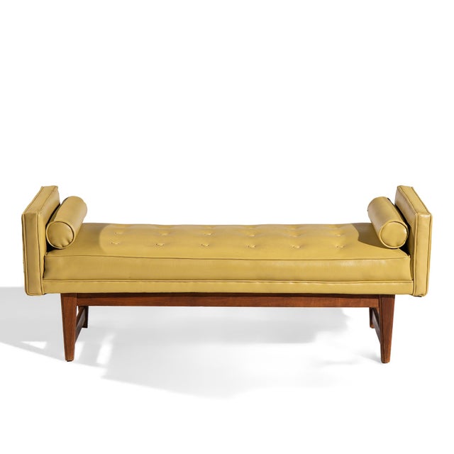 Lawrence Peabody for Nemschoff Mid Century Walnut Bench This bench measures: 53.25 wide x 20 deep x 20.75 high, with a...