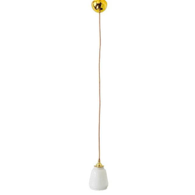 1950s Vintage High Gloss Gold Hanging Lamp in Frosted Glass For Sale - Image 5 of 7