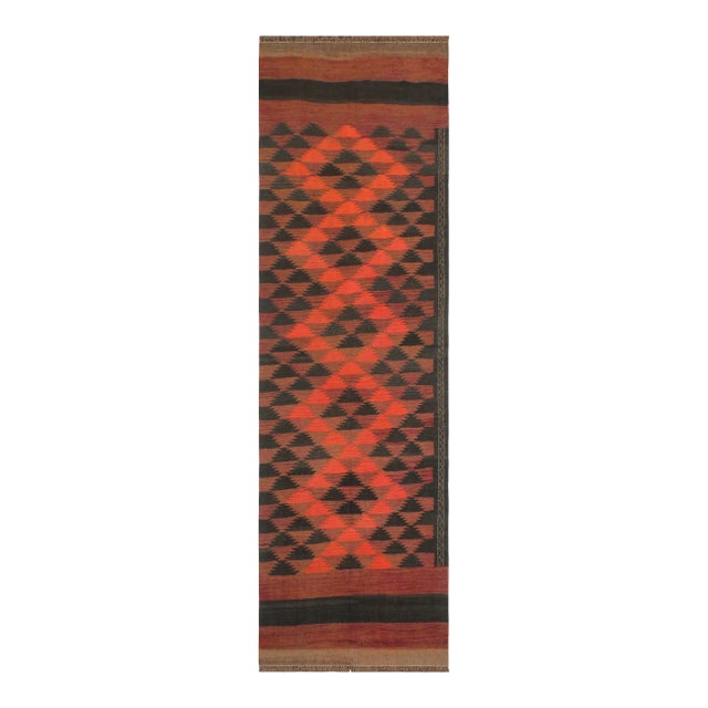 1980s Vintage Kilim Red Orange Hand-Woven Area Rug For Sale