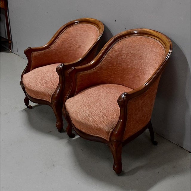 Set of Napoleon III Upholstered Mahogany Armchairs, 1850s For Sale - Image 3 of 18