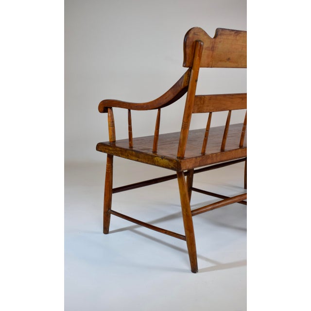 Chestnut American Half Spindle Back Mid 19th C. Pine, Poplar Bench For Sale - Image 8 of 18