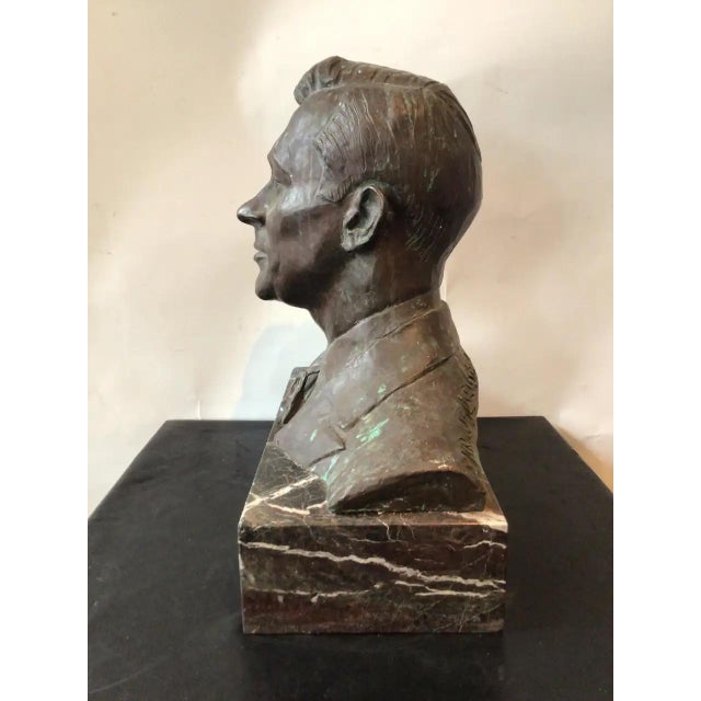 Bronze Antique Bronze Bust of Jimmy Walker on Marble Base Signed by Artist For Sale - Image 8 of 13
