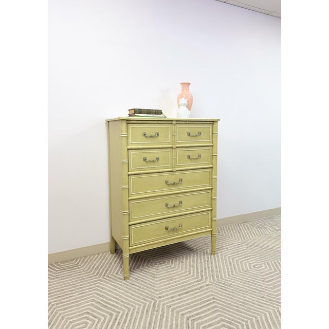 Mid 20th Century Henry Link Bali Hai Tallboy Dresser Green Vintage 5 Drawer Hollywood Regency For Sale - Image 10 of 18