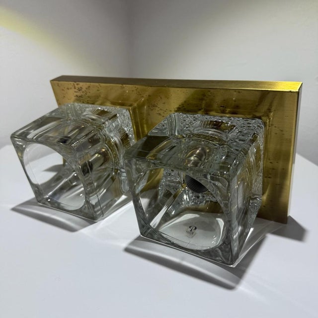 Vintage Wall Lamps in Ice Glass and Brass from Peill & Putzler, 1970s, Set of 2 For Sale - Image 15 of 18
