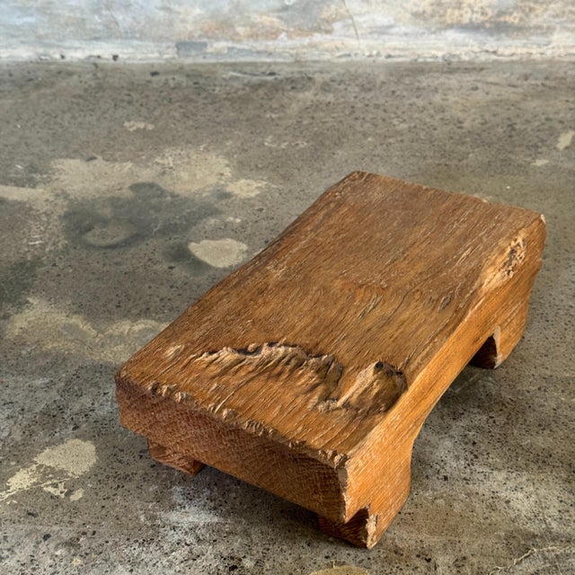 Small stool, a side stool made of solid light-colored wabi-sabi teak. Dimensions: Height: 6 cm; Width: 30 cm; Depth: 8.5...