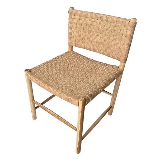 Andrianna Shamaris Handwoven Minimalist Leather Chair For Sale