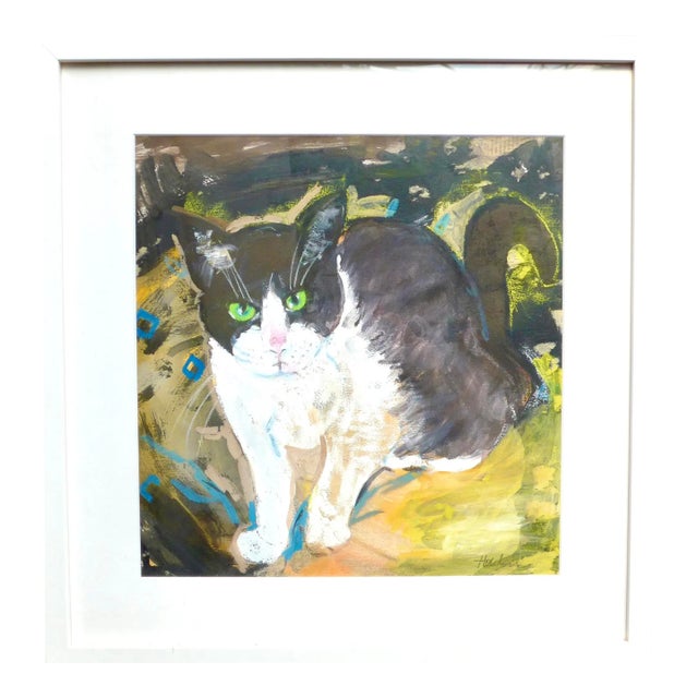 "Green Eye Kitty" Framed by Martha Holden For Sale
