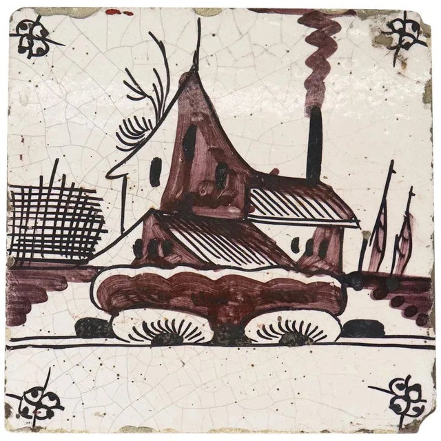 Delft Dutch Delft Tin Glazed Painted Pottery House Tile For Sale - Image 4 of 4