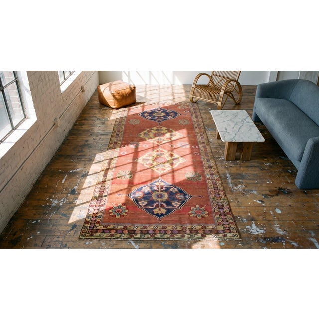 Textile 1880s Red Rust Medallion Rustic Antique W. Persian Bijar Rug 4' 6" X 10' Handknotted Wool Carpet For Sale - Image 7 of 7