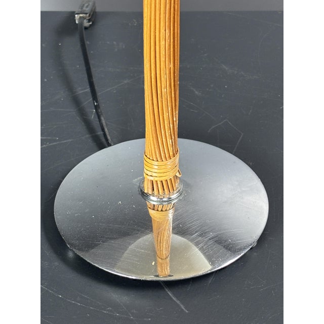 Wood Pencil Reed Rattan Bamboo and Chrome Table Lamps, 1980s, Set of 2 For Sale - Image 7 of 18