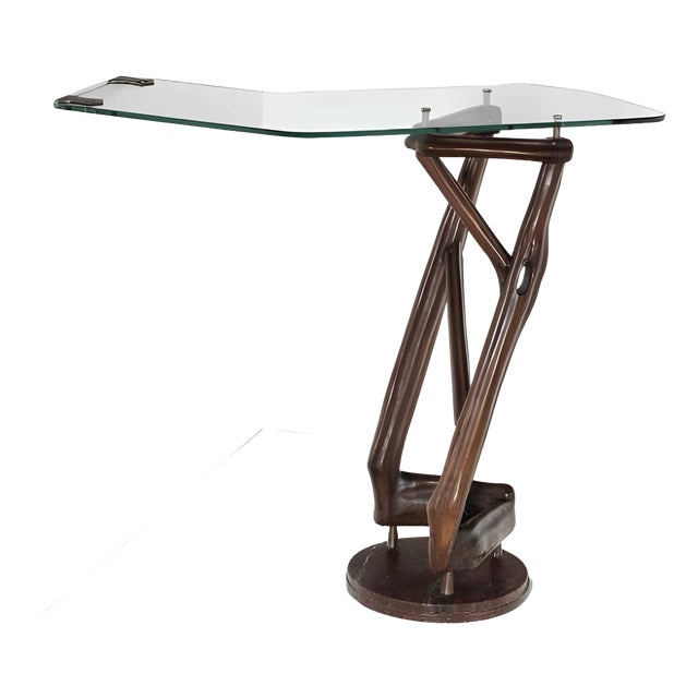 Corner Console with Monopod and Shaped Glass by Giordani Pierluigi, 1950s For Sale