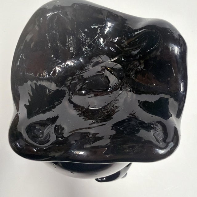 1960s Hand Blown Black Art Glass Double Handled Vase 9 Tall Pontil Mark Unsigned For Sale - Image 10 of 11