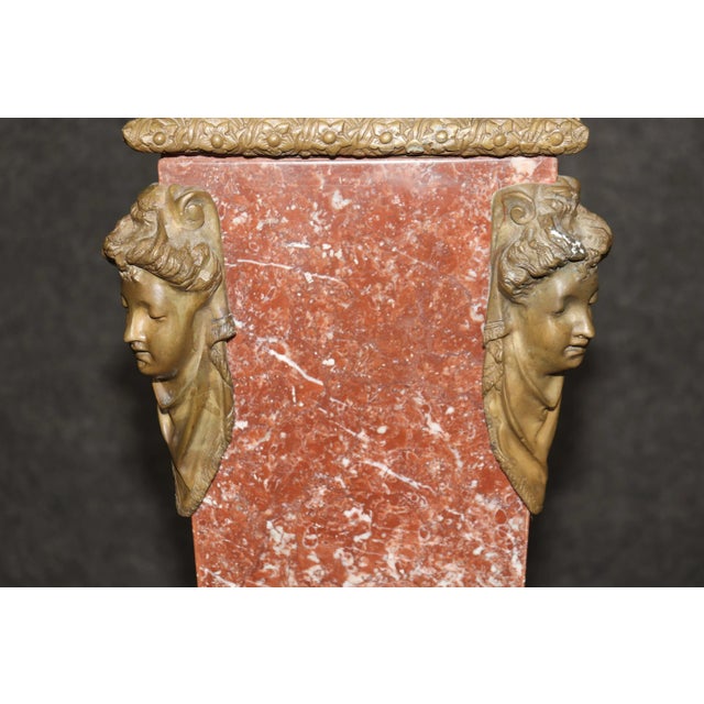Superb Antique French Louis XV Rouge Marble and Figural Bronze Maiden Pedestal For Sale In Philadelphia - Image 6 of 11