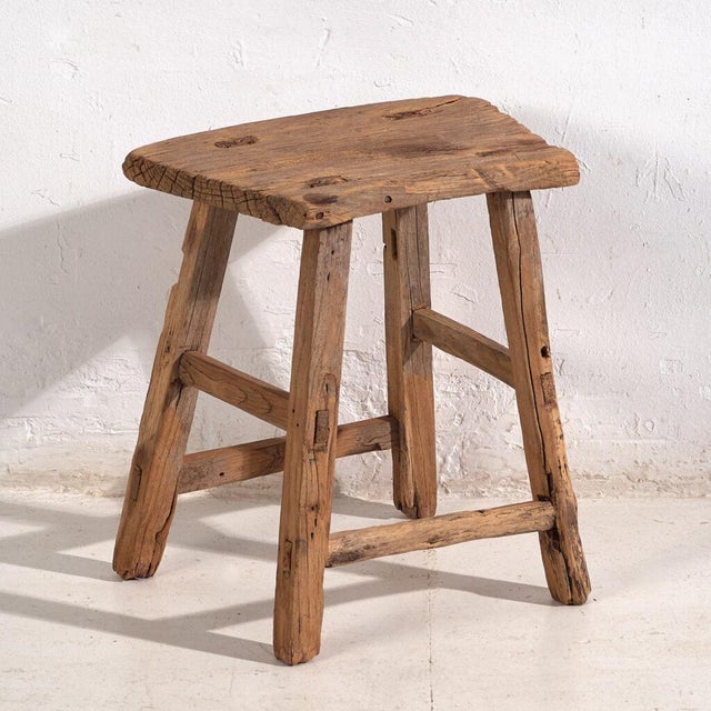 Wood Antique Stool in Elm, 1900s For Sale - Image 7 of 7