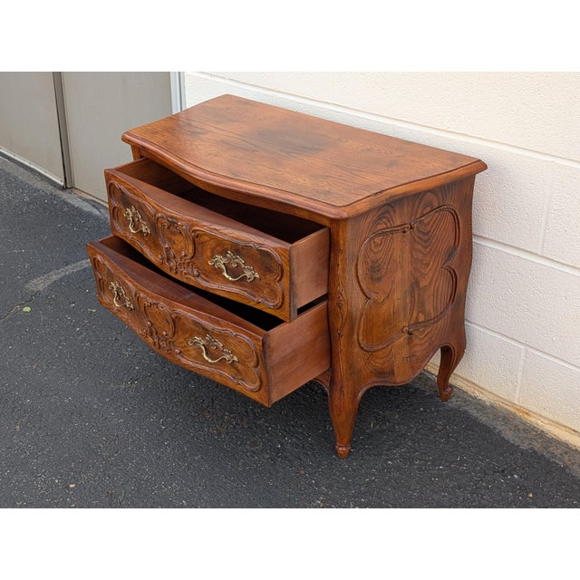 French Vintage Henredon Louis XV Carved Walnut 2-Drawer Bombay Commode Chest For Sale - Image 3 of 11