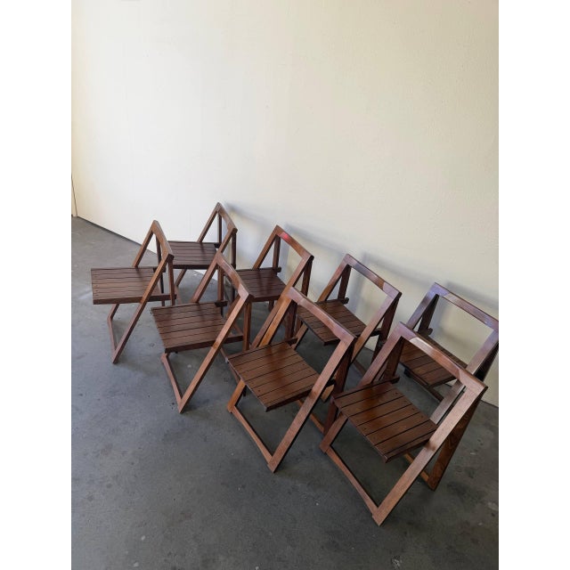 Set of 8 Mid Century Modern Folding Wood Chairs – Made in Romania, 1970s For Sale - Image 4 of 10