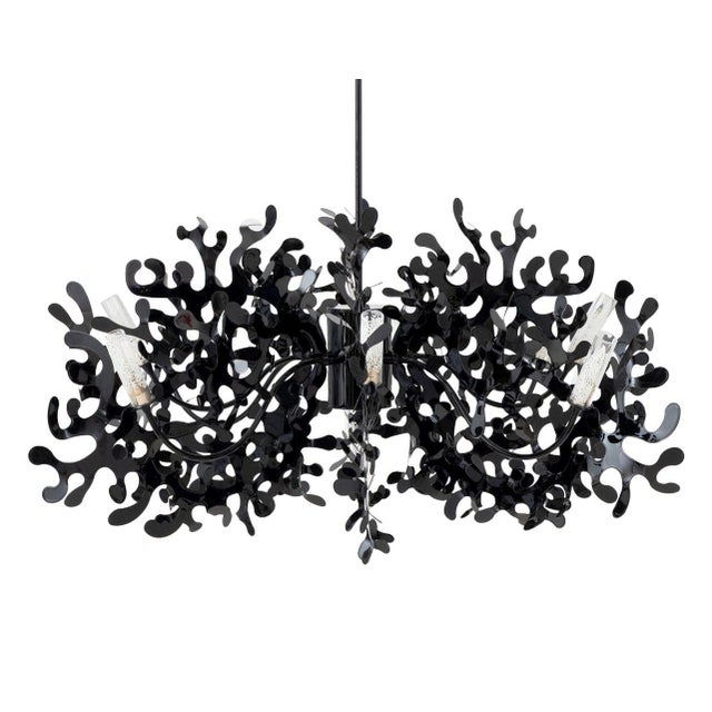Lumen Center Italia Black Enameled Metal Pendant Lamp, with eight lights, the glass covers marked. 58" H x 38" Diameter....