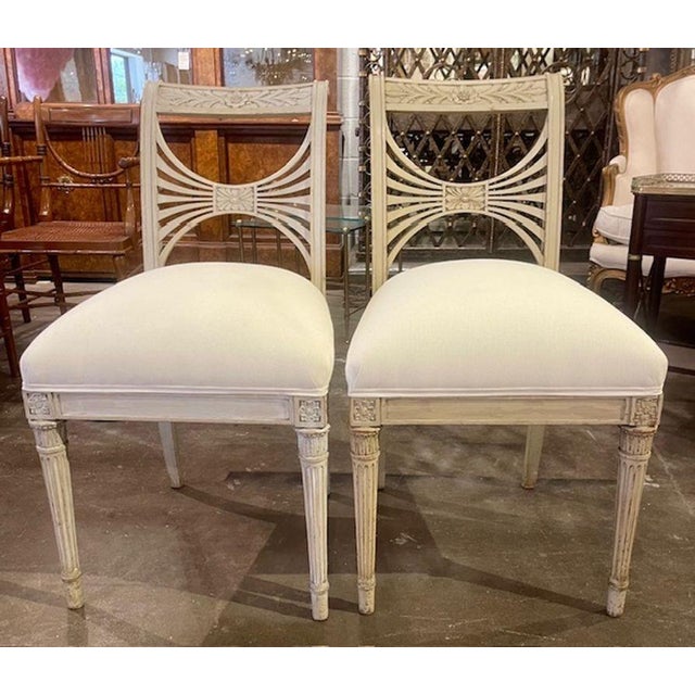 Pair of Swedish Gustavian Painted Side Chairs For Sale - Image 11 of 11