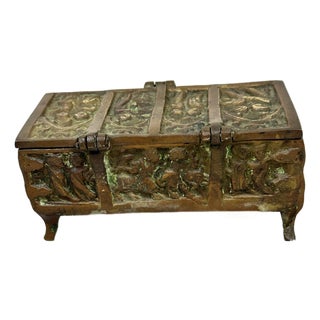 Antique Brass Jewelry Casket For Sale