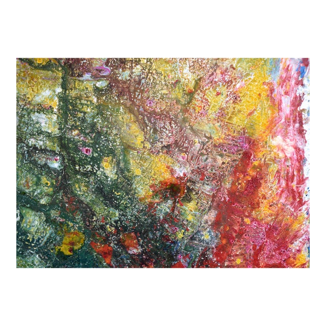 Green, Yellow, Red - Textured Expressionist Composition in Acrylic on Canvas by Charles David Francis For Sale