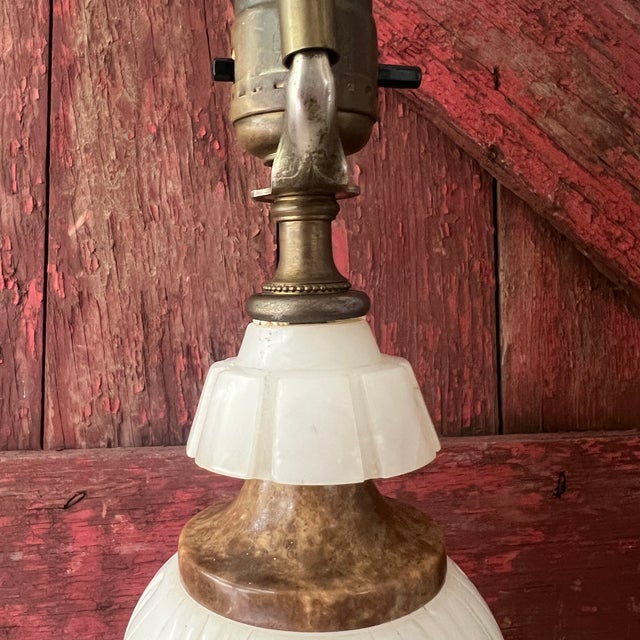 Vintage Italian Marble & Alabaster Urn Lamp 13" Elegant Design With Brass Accents For Sale - Image 4 of 18