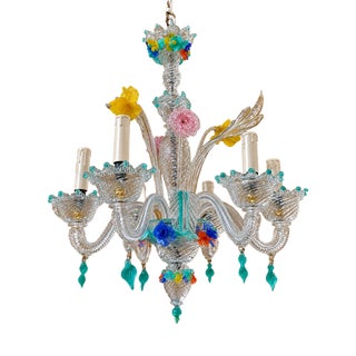 Venetian Chandelier in Polychrome Blown Glass Murano, 1950s For Sale