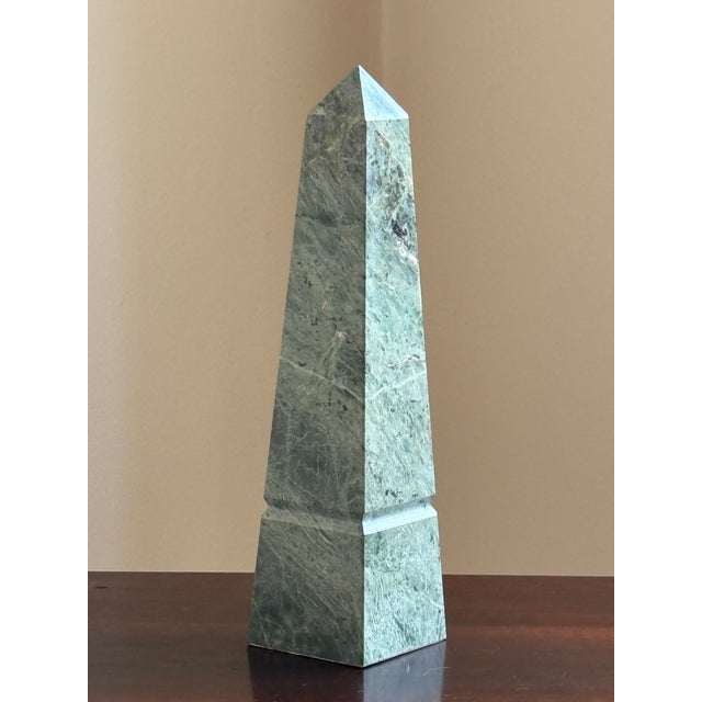 Offering a beautiful 12" Neoclassical-style green marble obelisk from the mid- to late-20th century. Love the natural...