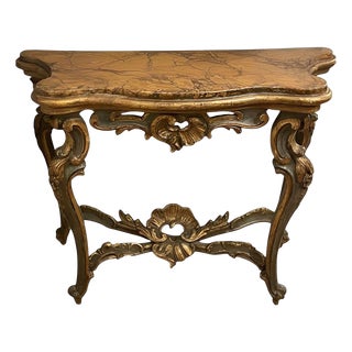 Italian Early 18th Century Giltwood Console With Faux Marble Top For Sale