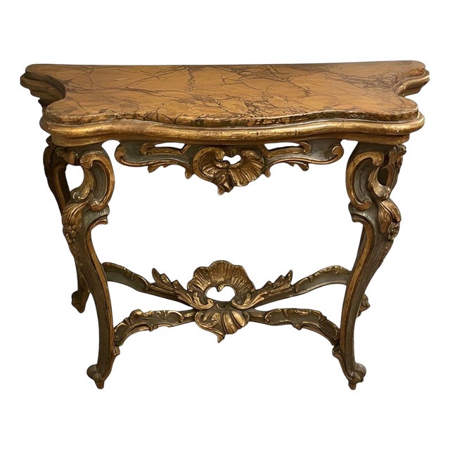 Italian Early 18th Century Giltwood Console With Faux Marble Top For Sale