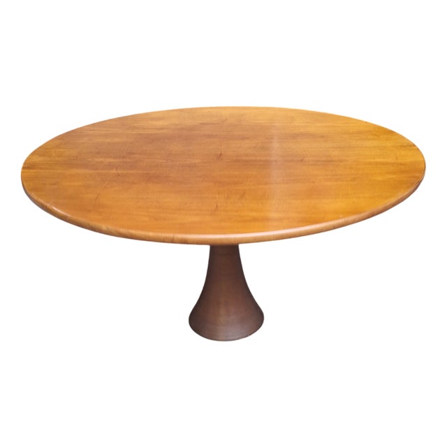 Vintage Model 302 Table with Bronze Leg and Wooden Top by Angelo Mangiarotti for Bernini, 1960s For Sale