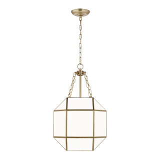Suzanne Kasler By Visual Comfort Studio Morrison 3-Light Small Pendant with White Glass Shade in Satin Brass For Sale