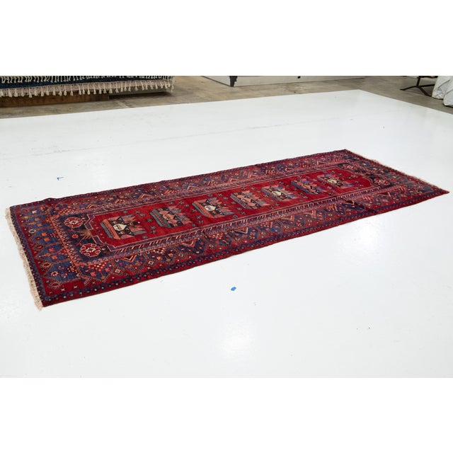 Persian Red Handmade Designed Hamadan Wool Runner From the 1960s For Sale - Image 3 of 11