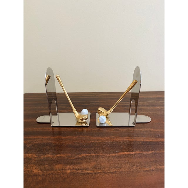 1980s Vintage Cast Brass Golf Club Bookends, Pair For Sale - Image 5 of 7