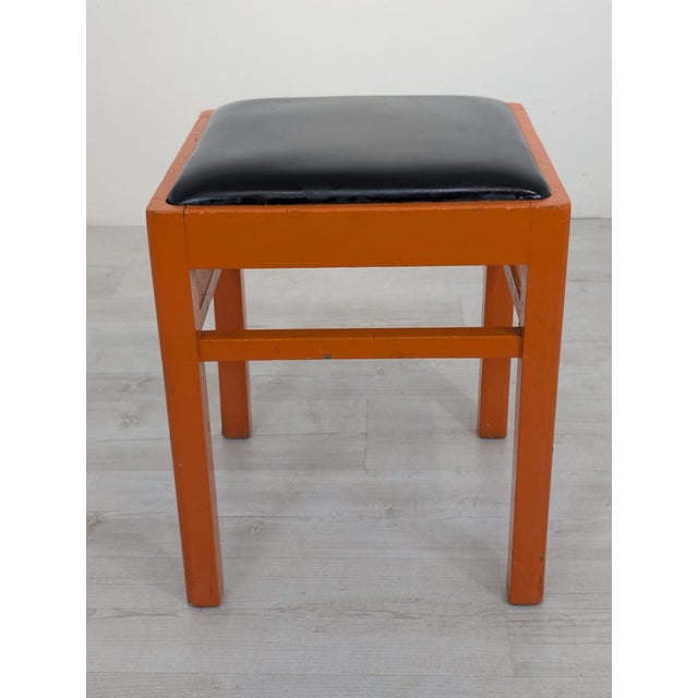 Black Vintage Orange Pouf in Black Faux Leather, 1950s For Sale - Image 8 of 12
