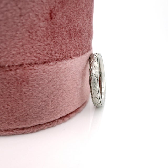 Mid-Century Modern Vintage Heavy Engraved Platinum Band, Wedding Ring, Size 5.75 For Sale - Image 3 of 12