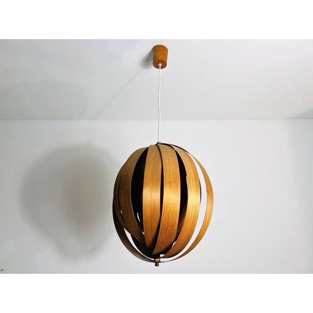 Brown Mid-Century Wooden Pendant Lamp by Hans-Agne Jakobsson, Sweden, 1960s For Sale - Image 8 of 12