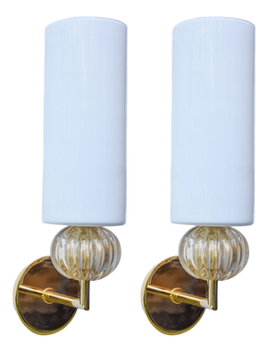 White and Gold Glass Wall Sconces, Set of 2