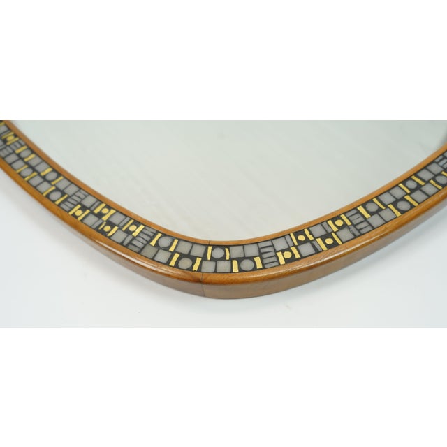 Brown Mid-Century Modern Mirror with Mosaic and Cherrywood Frame, 1950s For Sale - Image 8 of 11